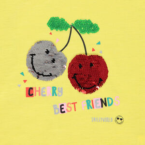 T-shirt manches courtes à cerises Smiley en sequins magiques 