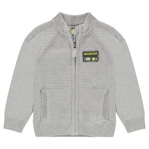 Gilet en tricot zippé avec badge patché sur la poitrine 