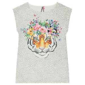 Junior - Tunique manches courtes imprimée all-over avec tigre printé 