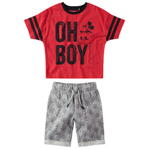 Ensemble t-shirt à message printé et bermuda imprimé Mickey Disney all-over 