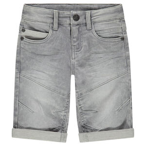 Bermuda en jeans effet used et crinkle avec poches 