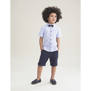 Chemise de cérémonie manches courtes rayée à noeud papillon amovible 