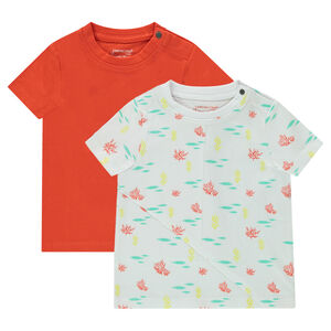Lot de 2 tee-shirts manches courtes uni / imprimé all-over 