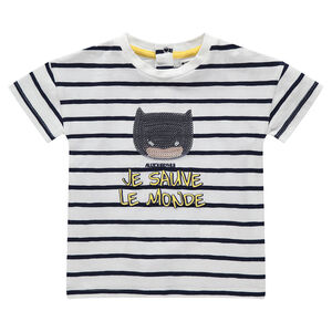 Tee-shirt manches courtes rayé avec Warner Batman en sequins 