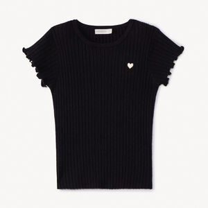 Pull manches courtes en tricot avec broderie fille 