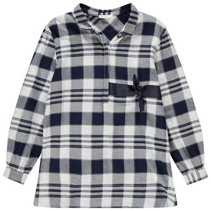 Junior - Tunique manches longues à carreaux avec noeud satiné 