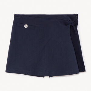 Jupe-short portefeuille en toile bleu marine fille 