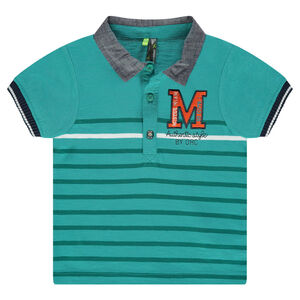 Polo manches courtes rayé avec col en chambray 