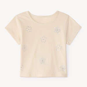 T-shirt manches courtes fleurs en strass fille 