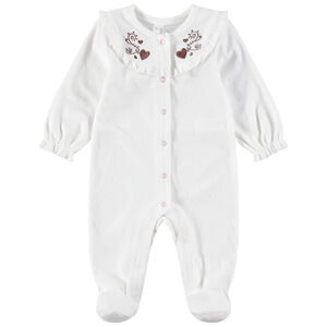 Dors-bien en velours avec col volanté et fines broderies 