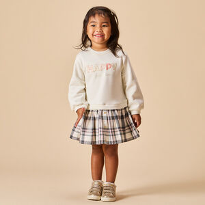 Robe manches longues effet 2 en 1 bi-matière pour bébé fille 