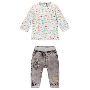 Ensemble tee-shirt manches longues et jeans effet neige 