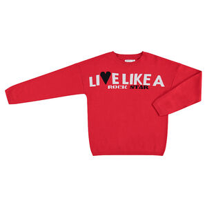 Junior - Pull en tricot rouge avec message en jacquard 