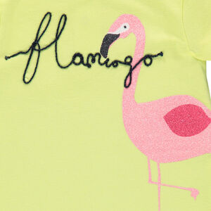 Tee-shirt manches courtes en jersey avec print flamant rose à paillettes 