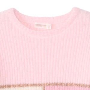 Pull manches longues en tricot pelucheux tricolore fille 