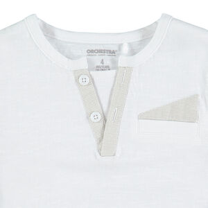 Tee-shirt manches courtes en jersey avec poche et col fantaisie 