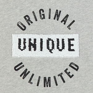 Tee-shirt manches longues à capuche avec texte printé et sequins magiques 