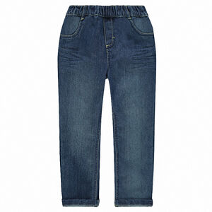 Jeans coupe droite effet délavé à taille élastiquée 