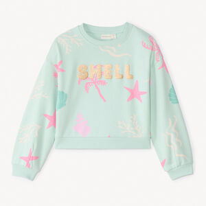 Sweat oversize en molleton print à paillettes fantaisie fille 