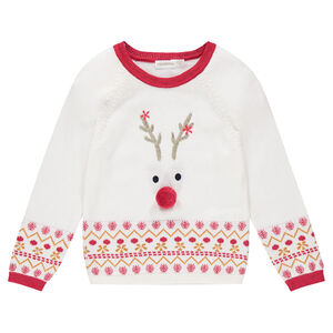Pull de Noël en tricot avec renne en sequins et motifs en jacquard 