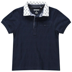 Polo manches courtes en piqué de coton avec col imprimé 