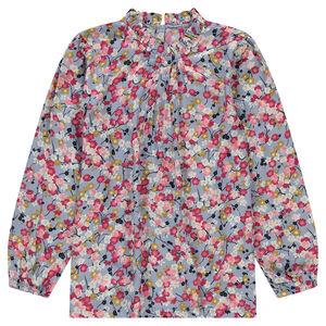 Tunique manches longues avec imprimé floral all-over et col fantaisie 