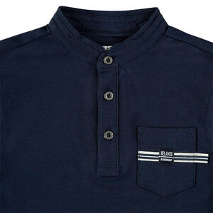 Polo manches longues en coton col mao à poche 