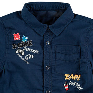 Chemise manches longues en coton avec badges et broderies fantaisie 