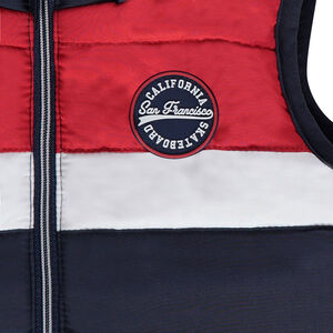 Doudoune sans manches matelassée avec capuche amovible et badge patché 