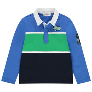 Polo manches longues tricolore à badges fantaisie 