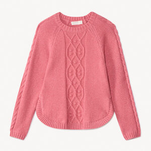 Pull manches longues en tricot torsades et lurex pailleté fille 