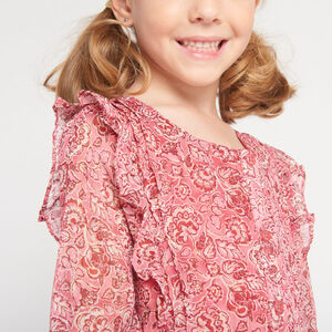 Robe manches longue en voile imprimé floral fille 