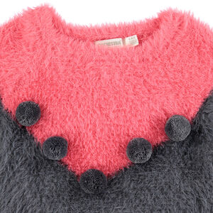 Pull en tricot poil bicolore avec pompons 
