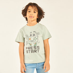 T-shirt manches courtes print et broderie fantaisie garçon 