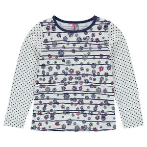 Tee-shirt manches longues en jersey slub avec mix and match d'imprimés 