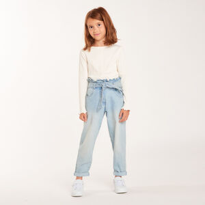 Jean paperbag avec ceinture à nouer fille 
