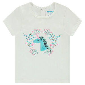 Tee-shirt manches courtes en coton organique avec motif fantaisie printé 