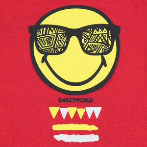 Tee-shirt manches longues rouge en jersey avec print Smiley 