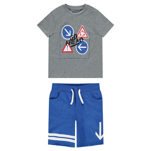 Ensemble avec tee-shirt effet neps avec panneaux printés 