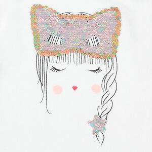 Tee-shirt manches longues en jersey avec visage et masque en sequins magiques 