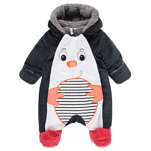 Combi-pilote en velours doublée sherpa avec motif pingouin brodé 