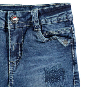 Jeans slim effet used et crinkle avec usures et poches fantaisie 