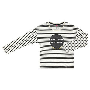 Tee-shirt manches longues rayé avec print pailleté sur le devant 