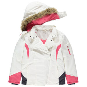 Junior - Blouson de ski doublé micropolaire avec tocuhes de rose et fausse fourrure 