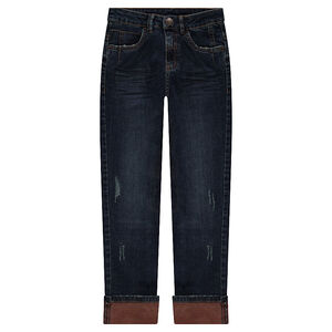 Junior - Jeans effet used et crinkle avec revers contrasté 