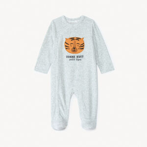 Dors-bien en velours ottoman à patch brodé tigre pour bébé garçon avec ouvertures différentes selon l'âge 