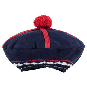 Béret en tricot avec motifs jacquard et pompon 