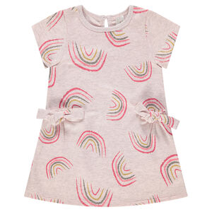 Robe manches courtes en maille avec arcs-en-ciel imprimés all-over 