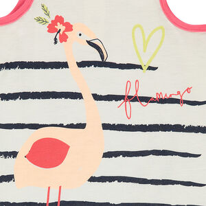 Robe sans manches en jersey slub avec rayures et flamant rose printés 