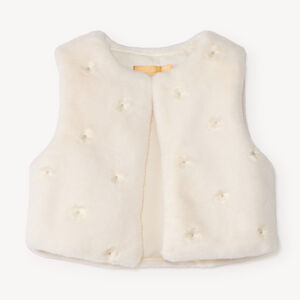 Gilet sans manches fille en fausse fourrure fleurs en relief 